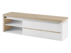 Vente-unique Móvel de TV, 2 portas e 2 nichos com LEDs em MDF lacado a branco e natural VADEMOSA^ Móvel De Tv