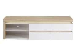 Vente-unique Móvel de TV, 2 portas e 2 nichos com LEDs em MDF lacado a branco e natural VADEMOSA^ Móvel De Tv
