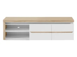 Vente-unique Móvel de TV, 2 portas e 2 nichos com LEDs em MDF lacado a branco e natural VADEMOSA^ Móvel De Tv