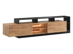 Móvel De Tv|Vente-unique Móvel de TV 2 portas e 6 nichos com LEDs natural claro e antracite - IDESIA Cinza antracite / Natural claro