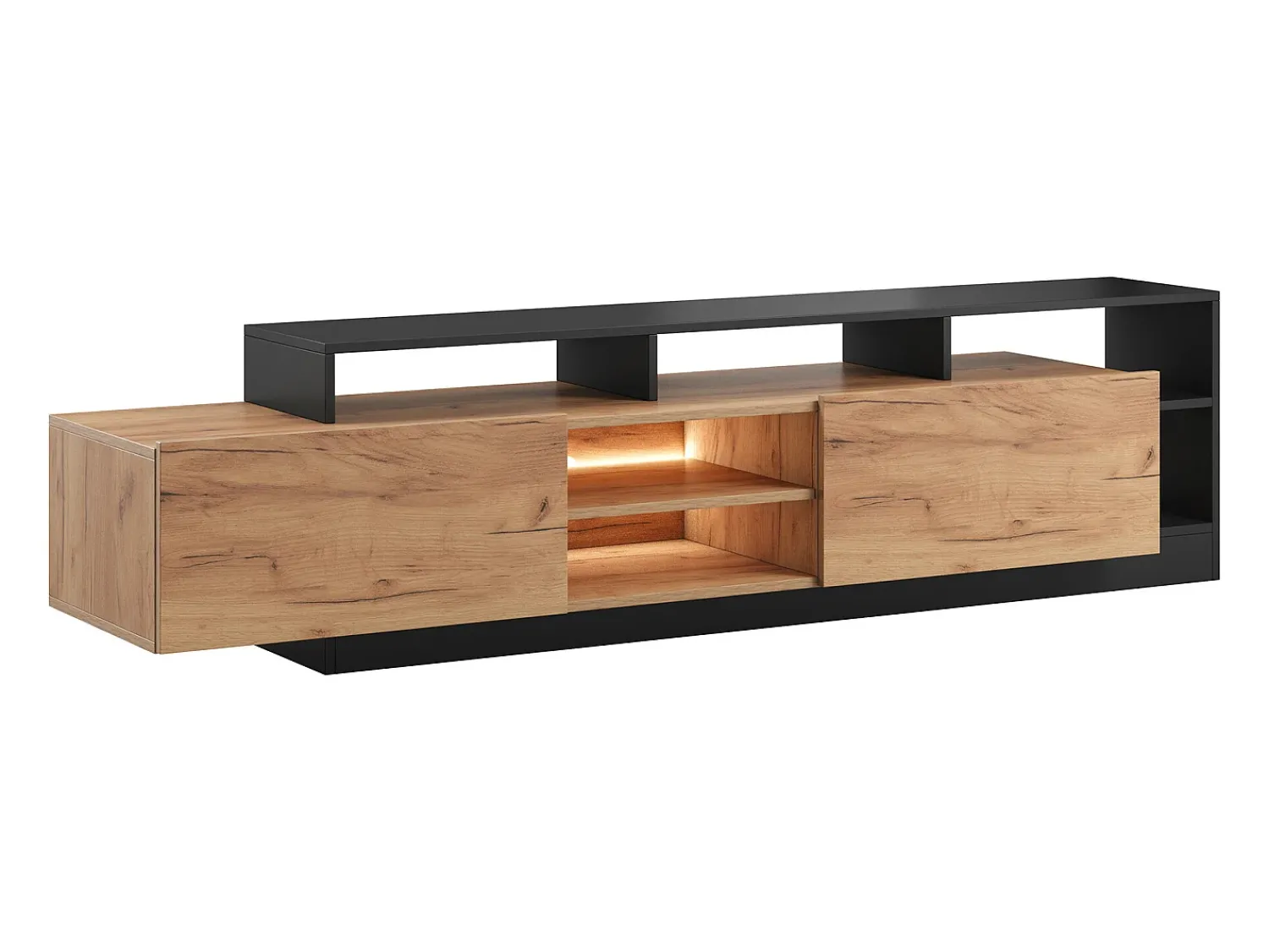 Móvel De Tv|Vente-unique Móvel de TV 2 portas e 6 nichos com LEDs natural claro e antracite - IDESIA Cinza antracite / Natural claro