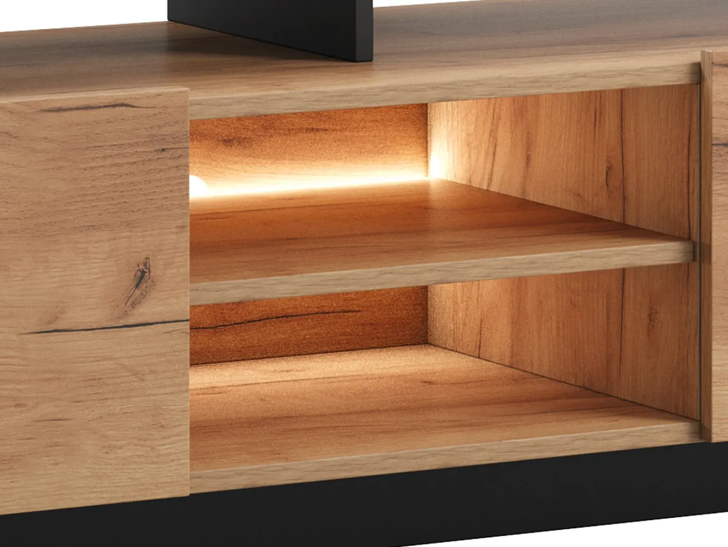 Móvel De Tv|Vente-unique Móvel de TV 2 portas e 6 nichos com LEDs natural claro e antracite - IDESIA Cinza antracite / Natural claro
