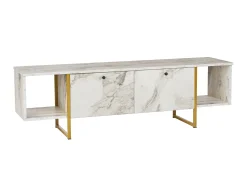 Móvel De Tv|Vente-unique Móvel de TV 2 portas e 2 prateleiras - Efeito mármore e dourado - DERANA Branco