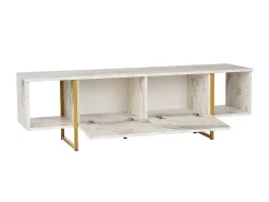 Móvel De Tv|Vente-unique Móvel de TV 2 portas e 2 prateleiras - Efeito mármore e dourado - DERANA Branco