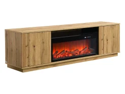 Móvel De Tv*Vente-unique Móvel de TV 2 portas e LEDs efeito lareira em MDF natural e preto - YEVINA Preto / Natural claro