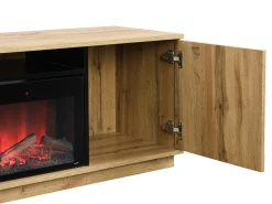 Móvel De Tv*Vente-unique Móvel de TV 2 portas e LEDs efeito lareira em MDF natural e preto - YEVINA Preto / Natural claro