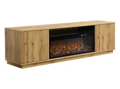 Móvel De Tv*Vente-unique Móvel de TV 2 portas e LEDs efeito lareira em MDF natural e preto - YEVINA Preto / Natural claro