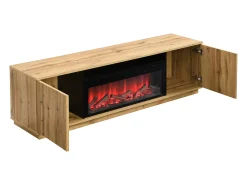 Móvel De Tv*Vente-unique Móvel de TV 2 portas e LEDs efeito lareira em MDF natural e preto - YEVINA Preto / Natural claro