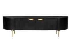 Móvel De Tv|Maison Céphy Móvel de TV 2 portas madeira mangueira e metal dourado, cor preta - NEVILI de Preto