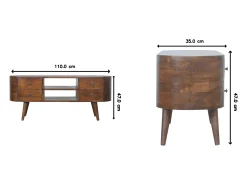 New Móvel de TV arredondado em castanho Artisan Furniture, 4 gavetas, 2 prateleiras, castanho Castanho chocolate