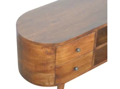 New Móvel de TV arredondado em castanho Artisan Furniture, 4 gavetas, 2 prateleiras, castanho Castanho chocolate