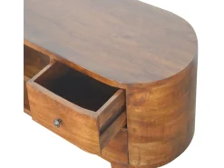 New Móvel de TV arredondado em castanho Artisan Furniture, 4 gavetas, 2 prateleiras, castanho Castanho chocolate