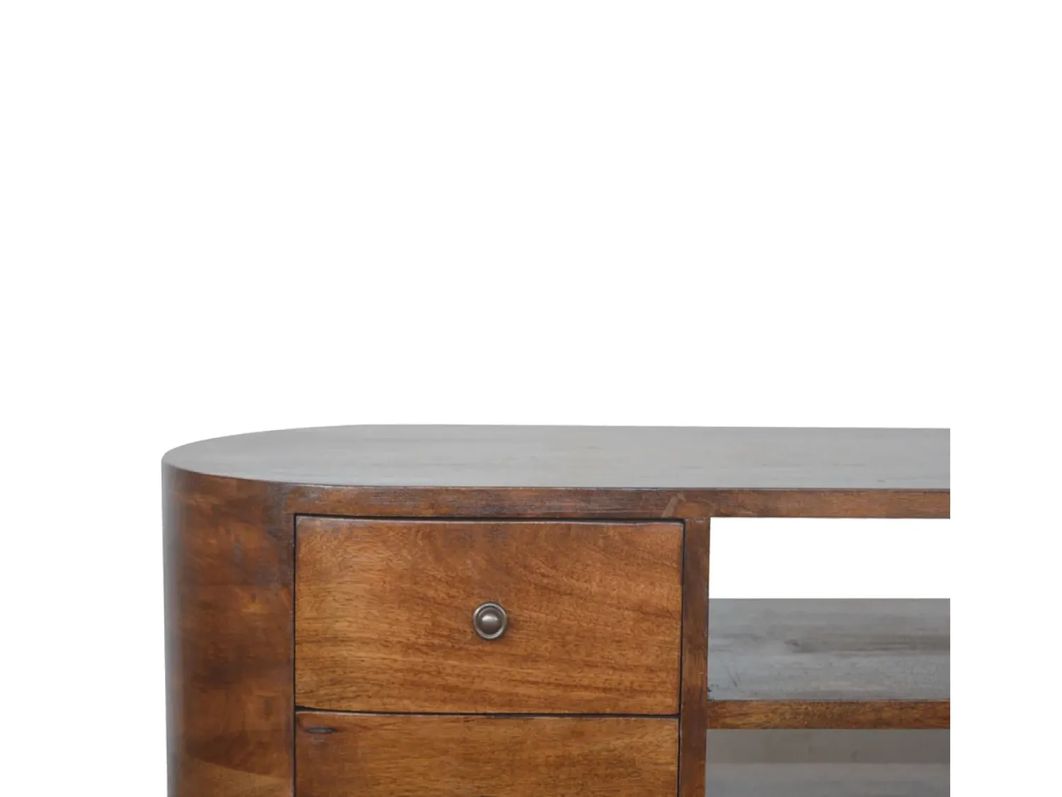 New Móvel de TV arredondado em castanho Artisan Furniture, 4 gavetas, 2 prateleiras, castanho Castanho chocolate