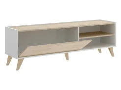 Discount Dmora Móvel de TV Asinara, Aparador baixo da sala, Aparador da sala para televisão, 155x43h47 cm, Carvalho e Branco Castanho