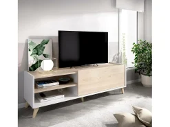 Discount Dmora Móvel de TV Asinara, Aparador baixo da sala, Aparador da sala para televisão, 155x43h47 cm, Carvalho e Branco Castanho