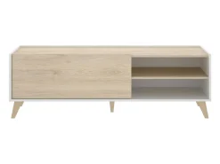 Discount Dmora Móvel de TV Asinara, Aparador baixo da sala, Aparador da sala para televisão, 155x43h47 cm, Carvalho e Branco Castanho