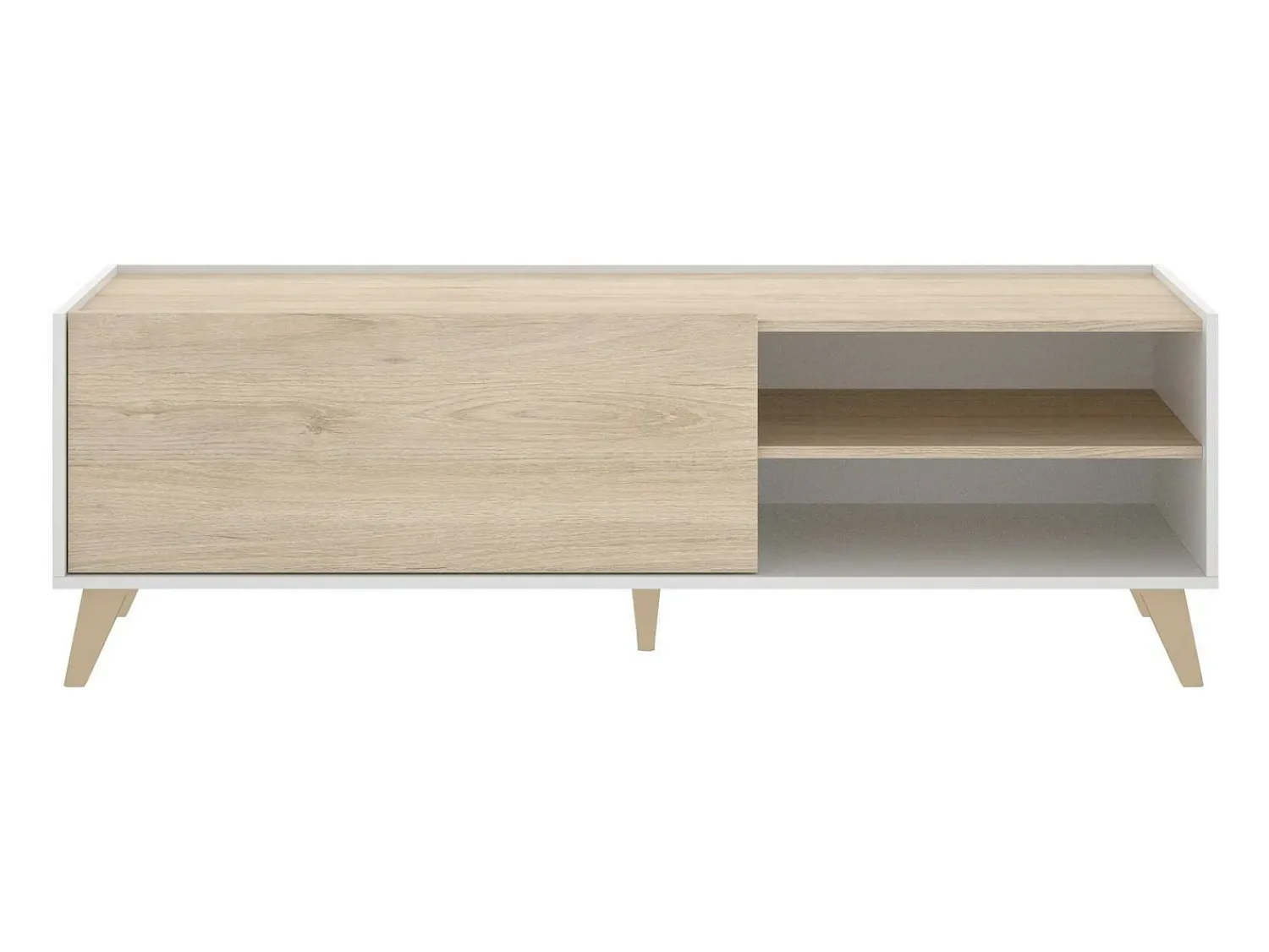 Discount Dmora Móvel de TV Asinara, Aparador baixo da sala, Aparador da sala para televisão, 155x43h47 cm, Carvalho e Branco Castanho