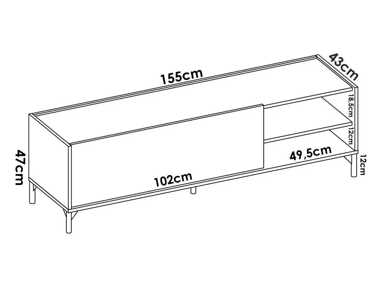 Discount Dmora Móvel de TV Asinara, Aparador baixo da sala, Aparador da sala para televisão, 155x43h47 cm, Carvalho e Branco Castanho