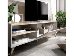 Discount Dmora Móvel de TV Asinara, Aparador baixo da sala, Aparador da sala para televisão, 155x43h47 cm, Carvalho e Branco Castanho