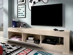 Discount Dmora Móvel de TV Averau, Aparador baixo da sala, Aparador da sala para televisão, 204x42h48 cm, Carvalho e Branco Castanho
