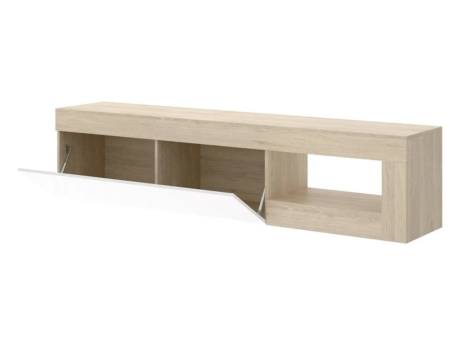 Discount Dmora Móvel de TV Averau, Aparador baixo da sala, Aparador da sala para televisão, 204x42h48 cm, Carvalho e Branco Castanho
