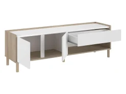 Móvel De Tv| Móvel de TV Azzaro com 2 portas e 1 gaveta, carvalho japonês e , 150x47x40 cm Branco