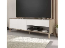 Móvel De Tv| Móvel de TV Azzaro com 2 portas e 1 gaveta, carvalho japonês e , 150x47x40 cm Branco