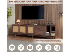 Móvel De Tv|Merax Móvel de TV baixo - 190 x 40 x 52 cm - com 3 portas + 2 gavetas - para TVs de 75 polegadas - MDF - Marrom Castanho