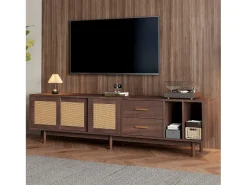 Móvel De Tv|Merax Móvel de TV baixo - 190 x 40 x 52 cm - com 3 portas + 2 gavetas - para TVs de 75 polegadas - MDF - Marrom Castanho
