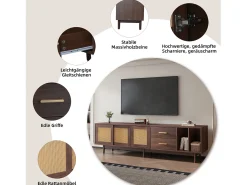 Móvel De Tv|Merax Móvel de TV baixo - 190 x 40 x 52 cm - com 3 portas + 2 gavetas - para TVs de 75 polegadas - MDF - Marrom Castanho