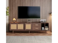 Móvel De Tv|Merax Móvel de TV baixo - 190 x 40 x 52 cm - com 3 portas + 2 gavetas - para TVs de 75 polegadas - MDF - Marrom Castanho