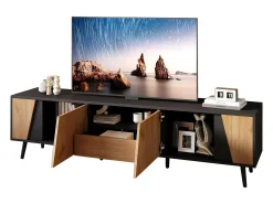 Merax Móvel de TV baixo - 180 x 40 x 46 cm - com 1 gaveta + 2 portas - para TV de 75 polegadas - aglomerado - natural +^ Móvel De Tv