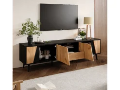 Merax Móvel de TV baixo - 180 x 40 x 46 cm - com 1 gaveta + 2 portas - para TV de 75 polegadas - aglomerado - natural +^ Móvel De Tv