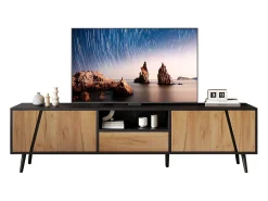 Merax Móvel de TV baixo - 180 x 40 x 46 cm - com 1 gaveta + 2 portas - para TV de 75 polegadas - aglomerado - natural +^ Móvel De Tv