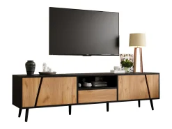 Merax Móvel de TV baixo - 180 x 40 x 46 cm - com 1 gaveta + 2 portas - para TV de 75 polegadas - aglomerado - natural +^ Móvel De Tv