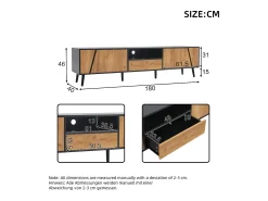 Merax Móvel de TV baixo - 180 x 40 x 46 cm - com 1 gaveta + 2 portas - para TV de 75 polegadas - aglomerado - natural +^ Móvel De Tv