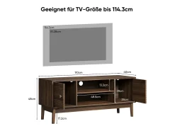 Hot Móvel de TV baixo, 110 x 40 x 48 cm, com portas listradas gravadas e compartimentos de arrumação, em nogueira. Natural escuro