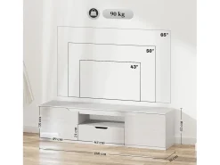 Móvel de TV baixo com 2 portas e 1 gaveta, 160 cm de comprimento - Design moderno e prático^ Móvel De Tv