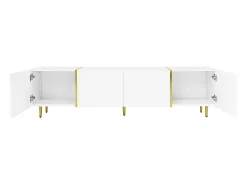 Móvel de TV baixo com 4 portas, Móvel de TV com armazenamento, Superfície de alto brilho, Pés dourados,^ Móvel De Tv