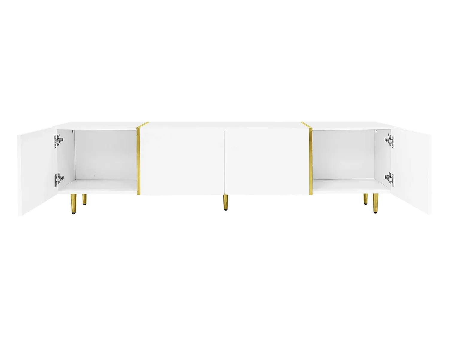 Móvel de TV baixo com 4 portas, Móvel de TV com armazenamento, Superfície de alto brilho, Pés dourados,^ Móvel De Tv