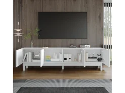 Merax Móvel de TV baixo com 4 portas curvas em forma de onda - 169 x 34 x 45 cm - MDF + aglomerado -^ Mesa De Centro