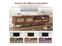 Móvel de TV baixo com 2 portas de rattan, 2 gavetas, compartimentos de arrumação abertos, 200 cm, castanho^ Móvel De Tv
