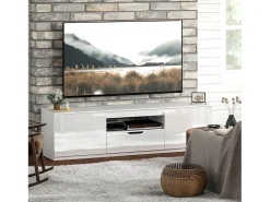 Móvel De Tv| Móvel de TV baixo com 2 portas, gaveta, 160 cm de comprimento, Branco