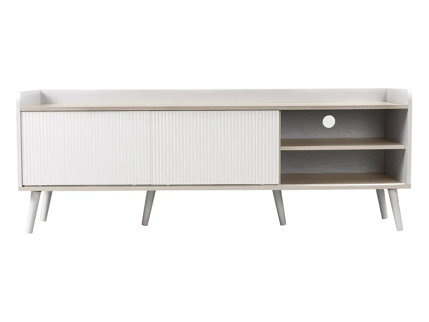 Hot Móvel de TV baixo com gavetas, Móvel de TV moderno com duas portas de correr, Cor branca e madeira Branco