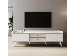 Hot Móvel de TV baixo com gavetas, Móvel de TV moderno com duas portas de correr, Cor branca e madeira Branco