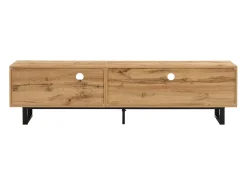 Outlet Móvel de TV baixo com iluminação LED, divisória de vidro, dobradiças com amortecimento, para sala de estar, 190 x 40 x 50 cm, Madeira Natural claro