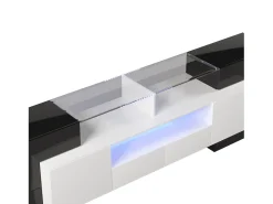 Móvel De Tv| Móvel de TV baixo com iluminação LED, cômoda com bastante espaço de armazenamento, e branco Preto