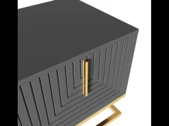 Outlet Móvel de TV baixo com porta estruturada, puxadores e pés dourados, cinza escuro + dourado Preto