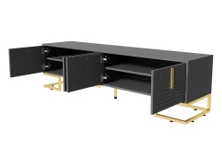Outlet Móvel de TV baixo com porta estruturada, puxadores e pés dourados, cinza escuro + dourado Preto