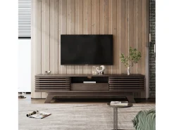 Móvel De Tv* Móvel de TV baixo em estilo retrô com 2 portas e 1 gaveta, cor madeira, para sala de estar, 150 x 40 x 44,5 cm Natural escuro